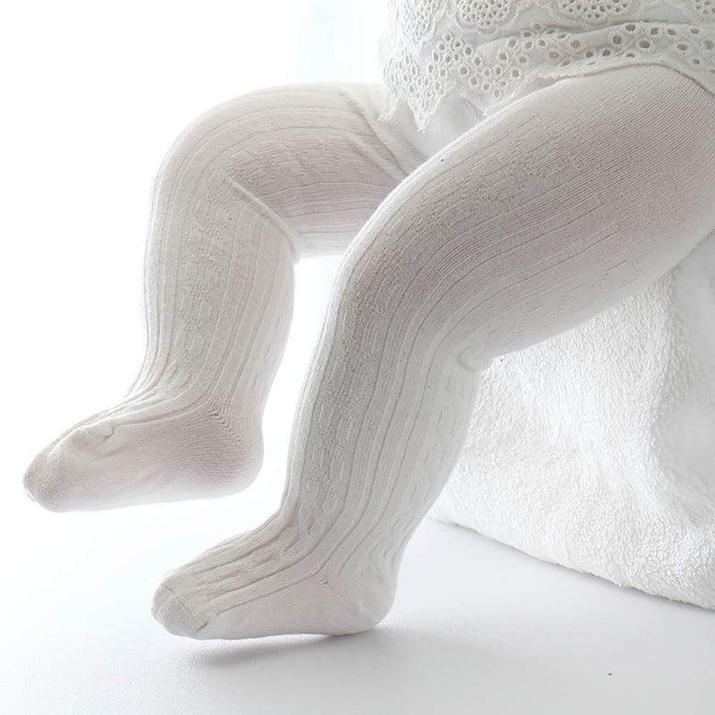 techcity Baby Girls Tights Toddler Seamless Leggings Cable Knit Cotton Pants Stockings (Pack of 3) (3 Pack Black White Pink, 3-12 Months) - Image 5